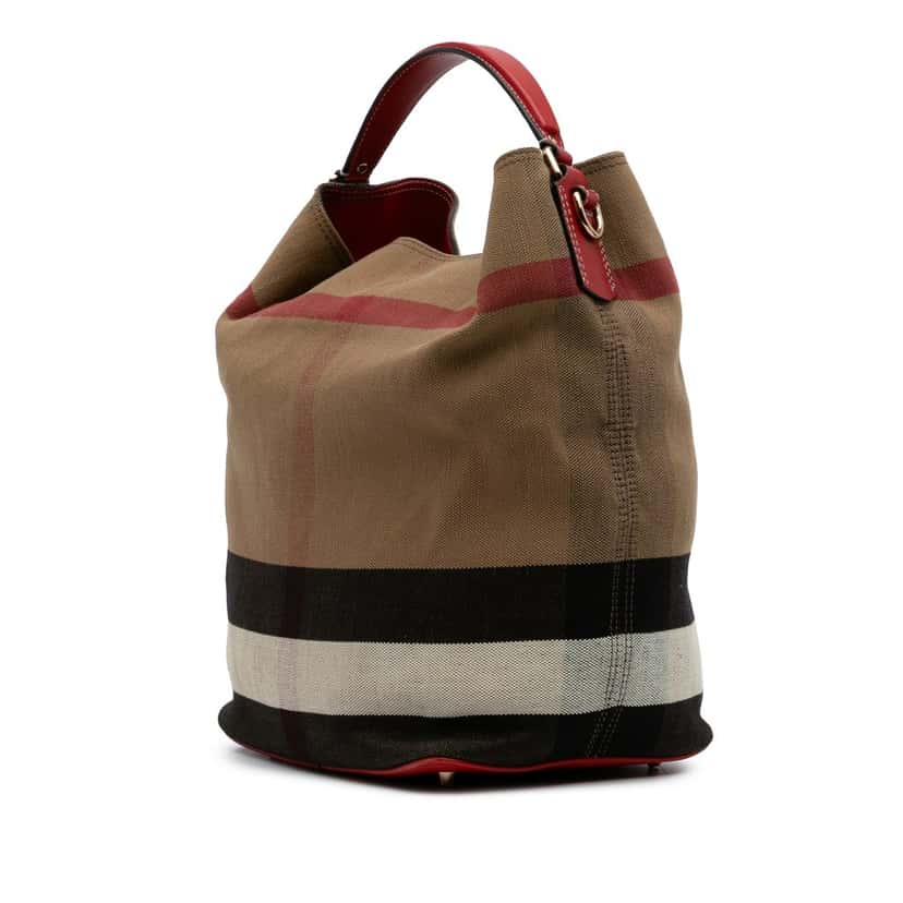 Burberry Medium Mega Check Canvas Ashby Bucket Bag Brown Canvas Good condition - Back View