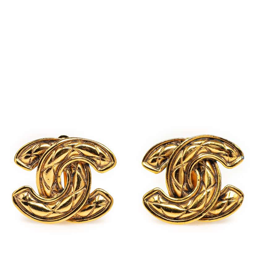 Chanel Gold Plated Quilted CC Clip On Earrings Gold Metal Good condition - Front View
