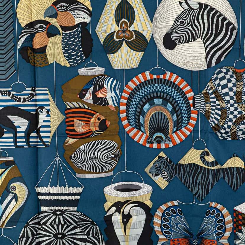 Hermès Lanternes Ballons et Cocardes Silk Scarf Blue Silk Good condition - Inside View
