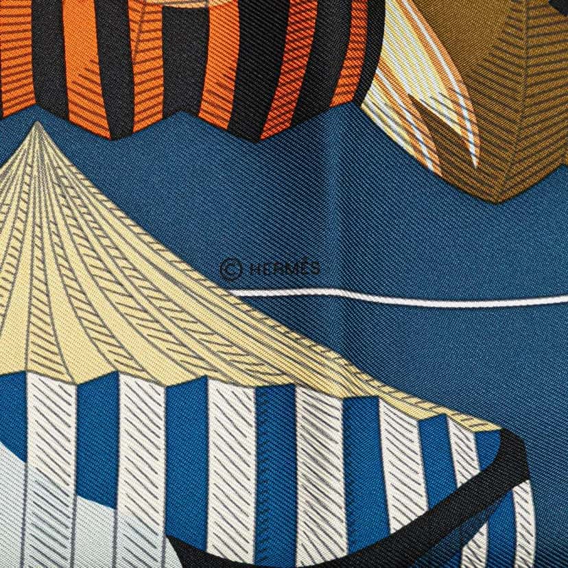 Hermès Lanternes Ballons et Cocardes Silk Scarf Blue Silk Good condition - Box View