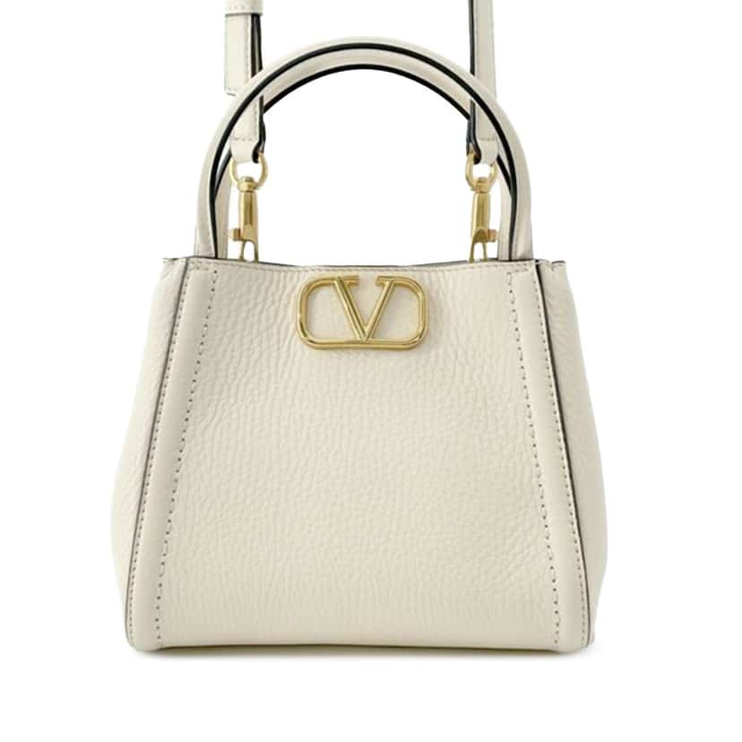 Valentino Small Grainy Calfskin Alltime Satchel White Leather Good condition - Front View
