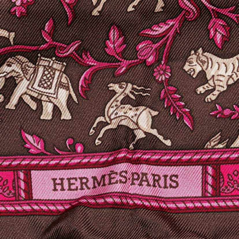 Hermès Chasse en Inde Silky Pop Tote Brown Silk Good condition - Box View
