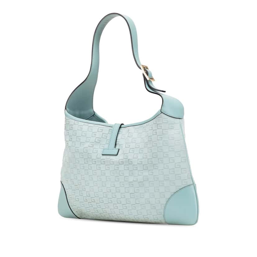 Gucci Square G Suede Jackie Hobo Blue Leather Good condition - Back View