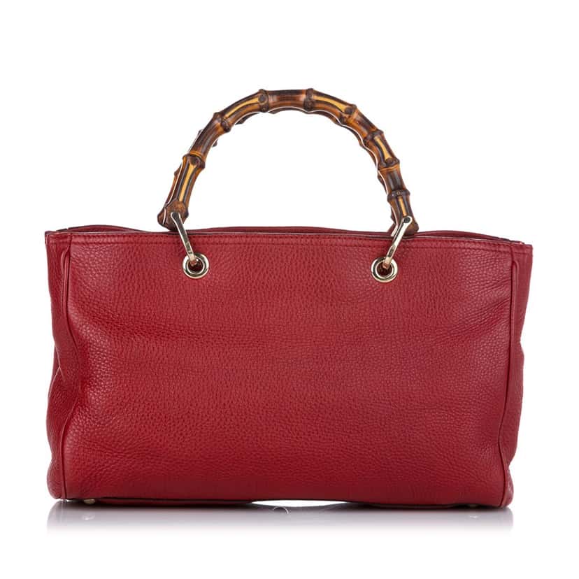 Gucci Medium Calfskin Bamboo Shopper Satchel Red Leather Good condition - Inside View