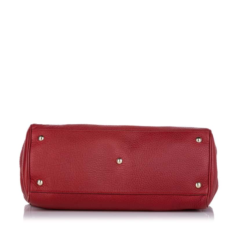 Gucci Medium Calfskin Bamboo Shopper Satchel Red Leather Good condition - Model View