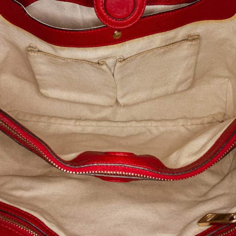 Gucci Medium Calfskin Bamboo Shopper Satchel Red Leather Good condition - Box View