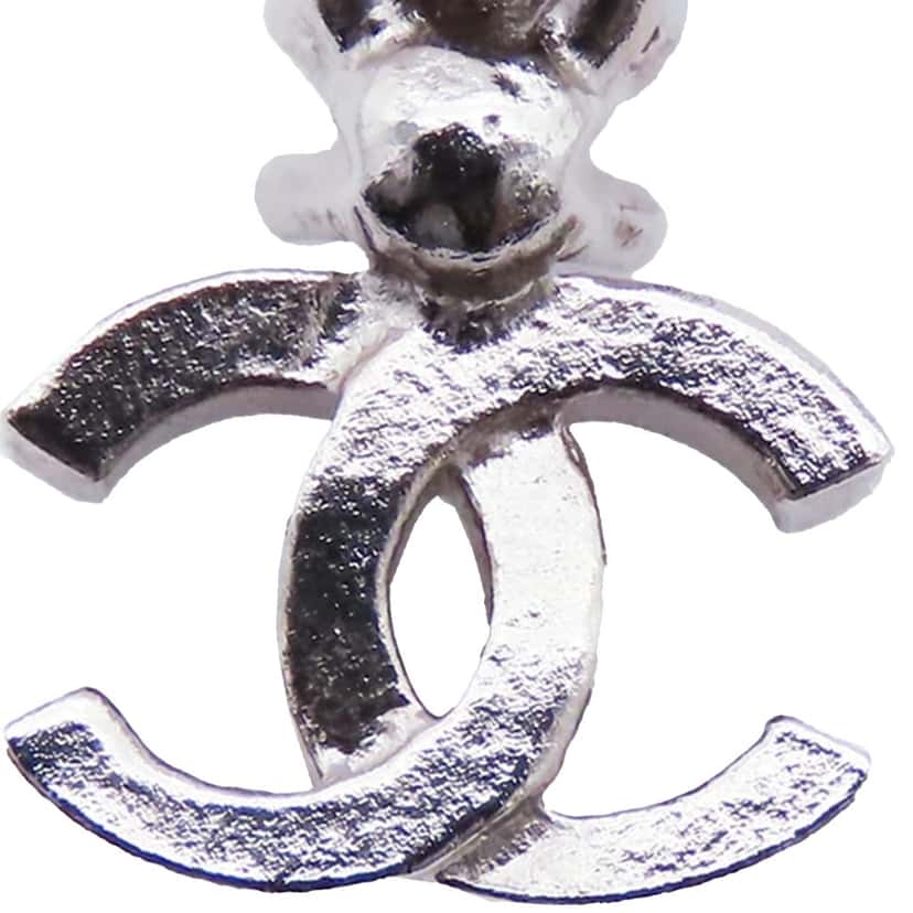 Chanel Silver Plated CC Flower Rhinestones and Faux Pearl Drop Push Back Earrings Silver Metal Good condition - Box View