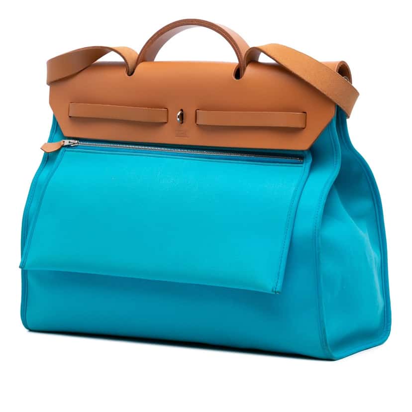 Hermès Toile Herbag Zip 39 Blue Canvas Good condition - Back View