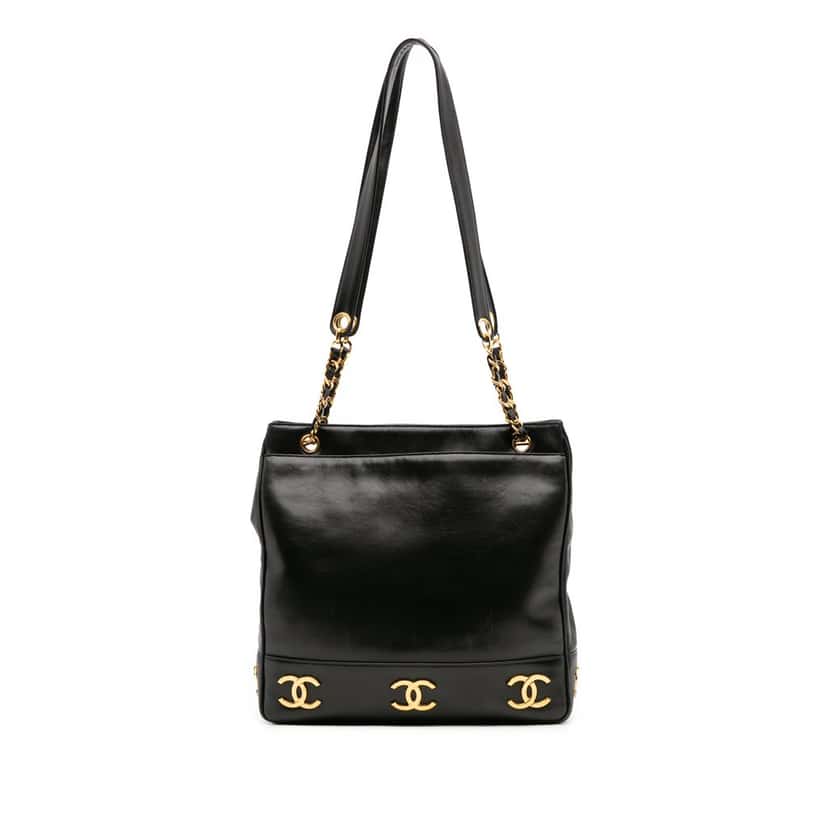 Chanel Triple CC Lambskin Tote Black Leather Good condition - Front View