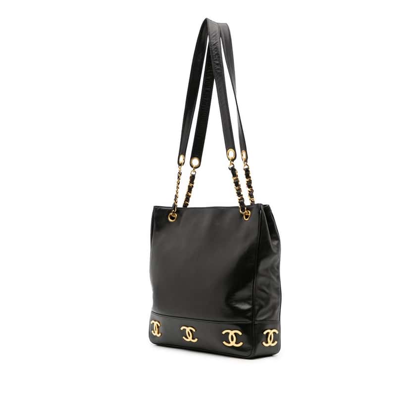 Chanel Triple CC Lambskin Tote Black Leather Good condition - Back View