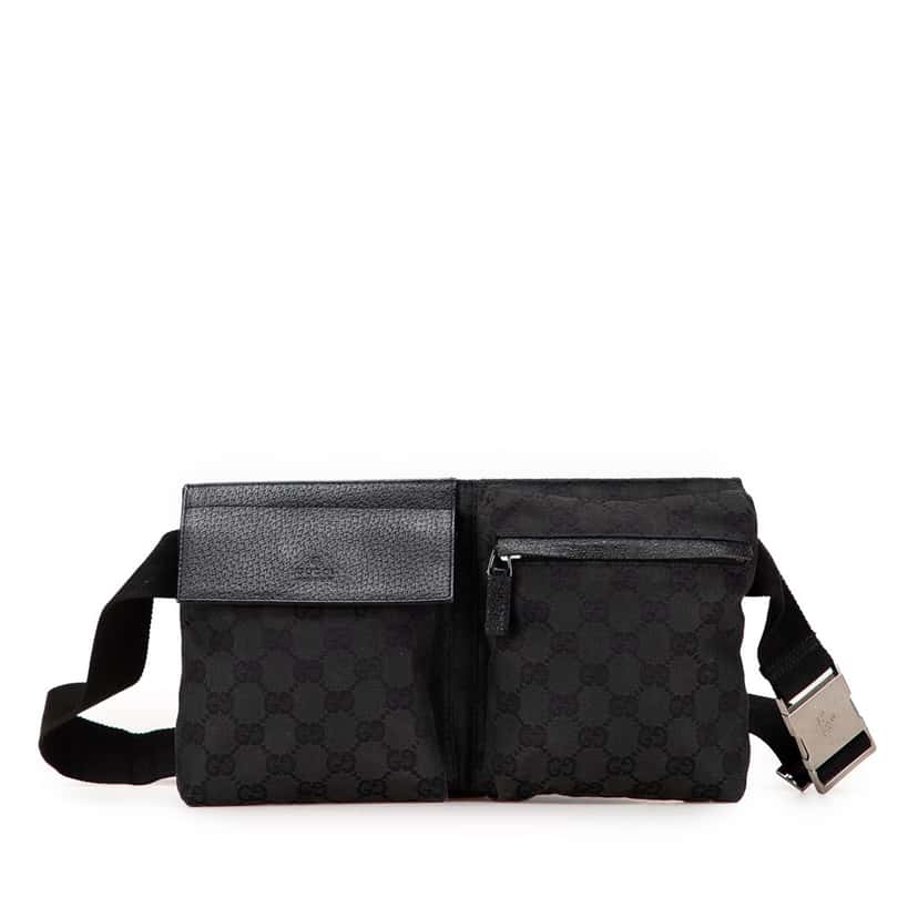 Gucci GG Canvas Double Pocket Belt Bag Black Canvas Good condition - Front View