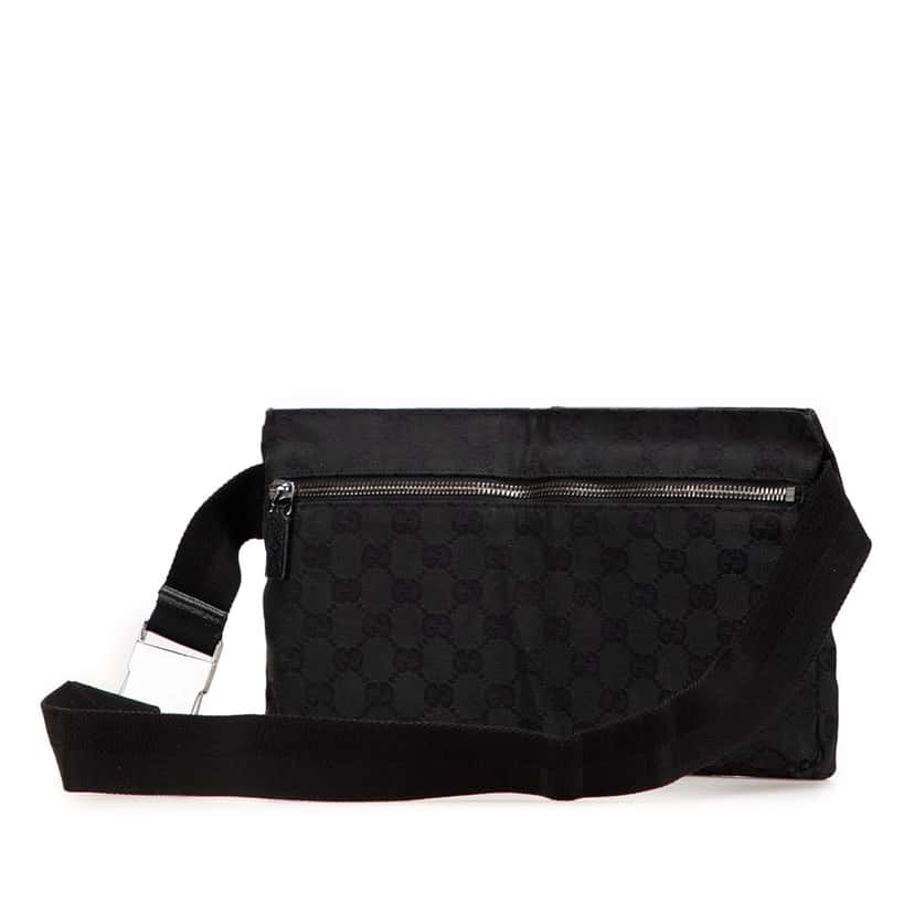 Gucci GG Canvas Double Pocket Belt Bag Black Canvas Good condition - Back View