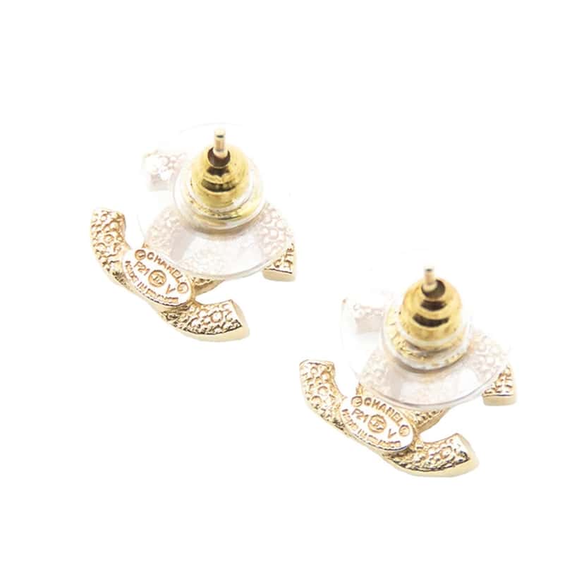 Chanel CC Gold Plated Crystal Earrings Gold Metal Good condition - Back View