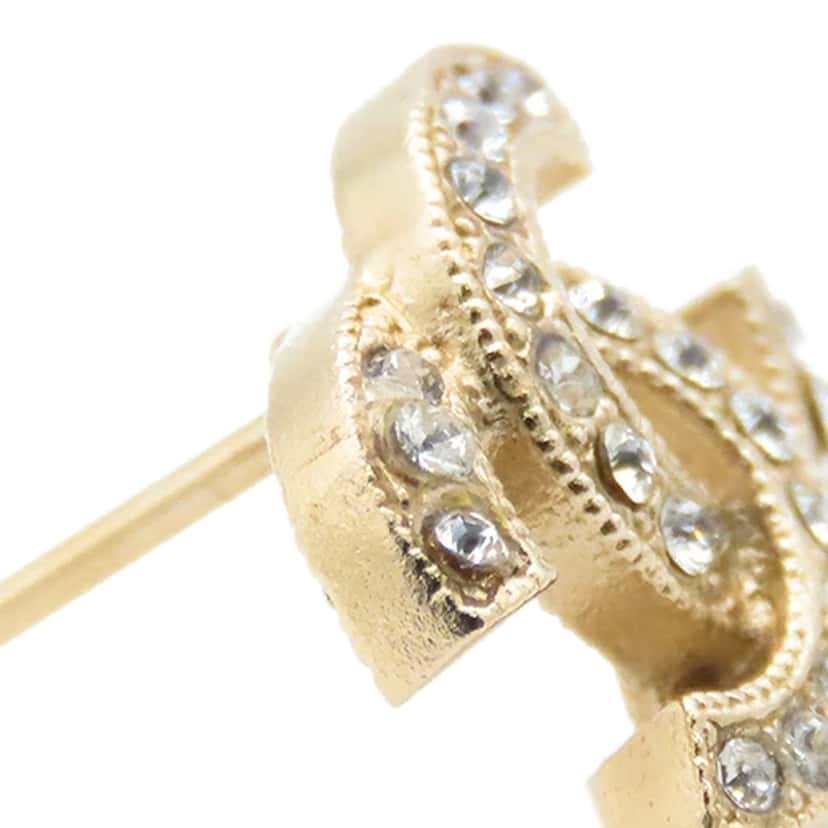 Chanel CC Gold Plated Crystal Earrings Gold Metal Good condition - Box View