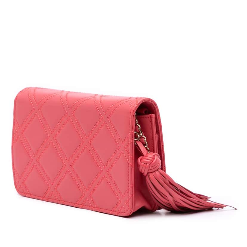 Chanel Quilted Lambskin Double Stitch Tassel Wallet On Chain Pink Leather Good condition - Back View