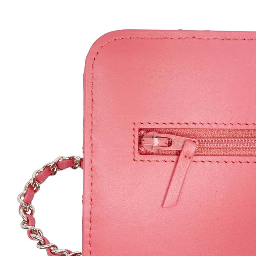 Chanel Quilted Lambskin Double Stitch Tassel Wallet On Chain Pink Leather Good condition - Box View