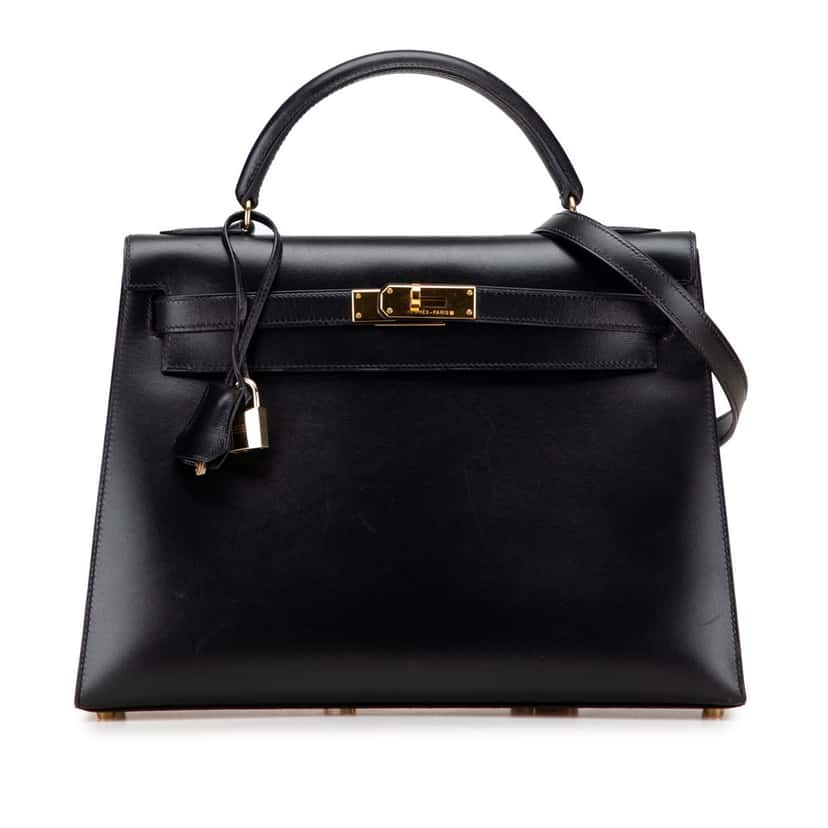 Hermès Box Calf Kelly Sellier 32 Black Leather Good condition - Front View