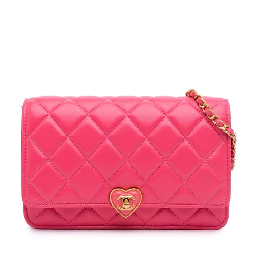 Chanel Quilted Lambskin Acrylic Coco Love Wallet on Chain Pink Leather Good condition - Front View