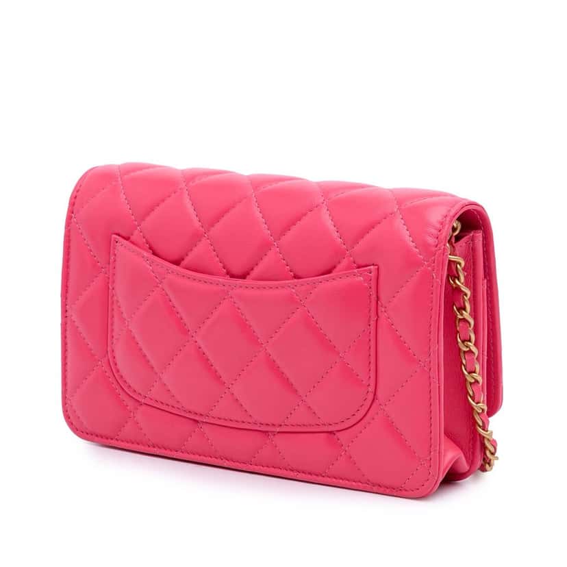 Chanel Quilted Lambskin Acrylic Coco Love Wallet on Chain Pink Leather Good condition - Back View