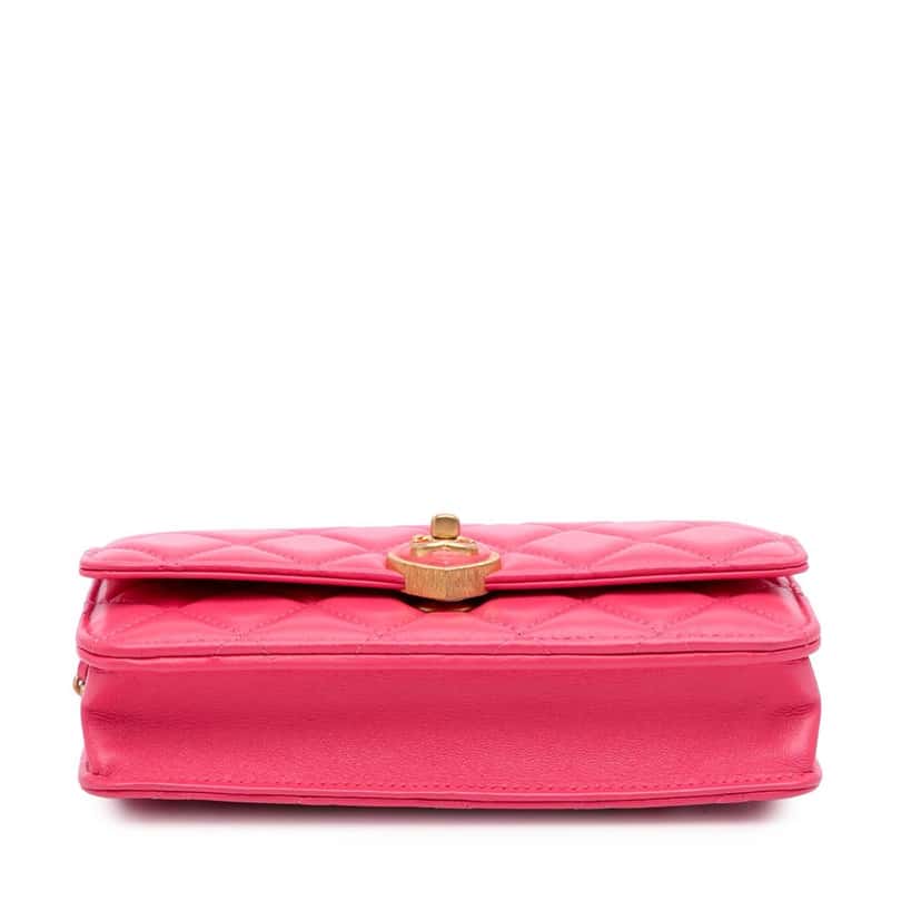 Chanel Quilted Lambskin Acrylic Coco Love Wallet on Chain Pink Leather Good condition - Inside View