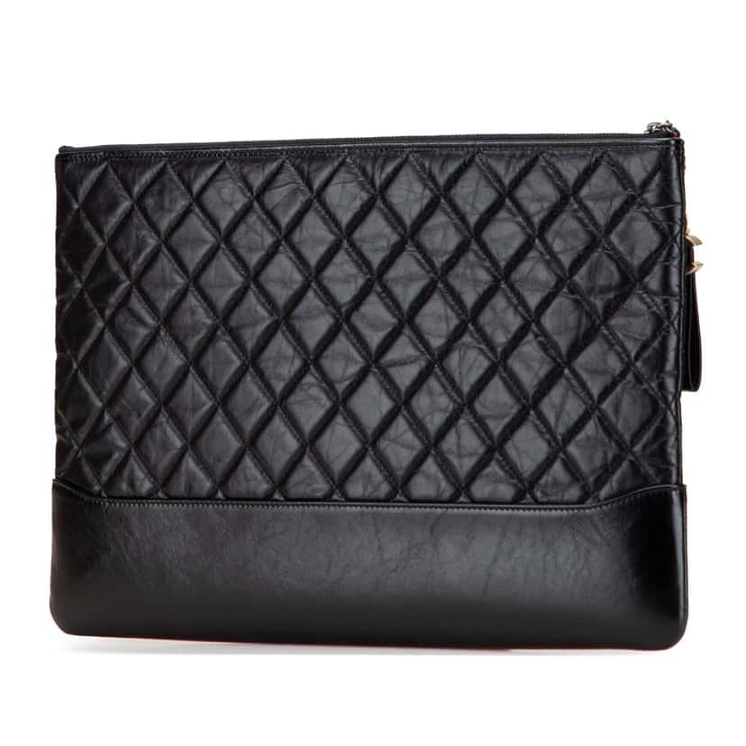 Chanel Large Aged Calfskin Gabrielle O Case Clutch Black Leather Good condition - Back View
