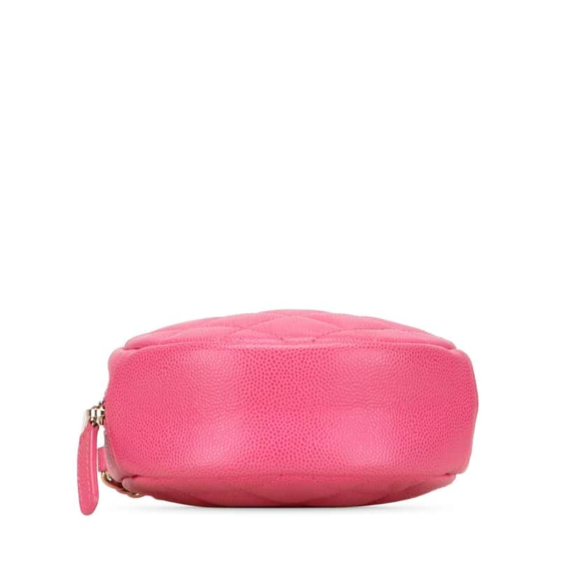 Chanel CC Quilted Caviar Round Clutch With Chain Pink Leather Good condition - Inside View