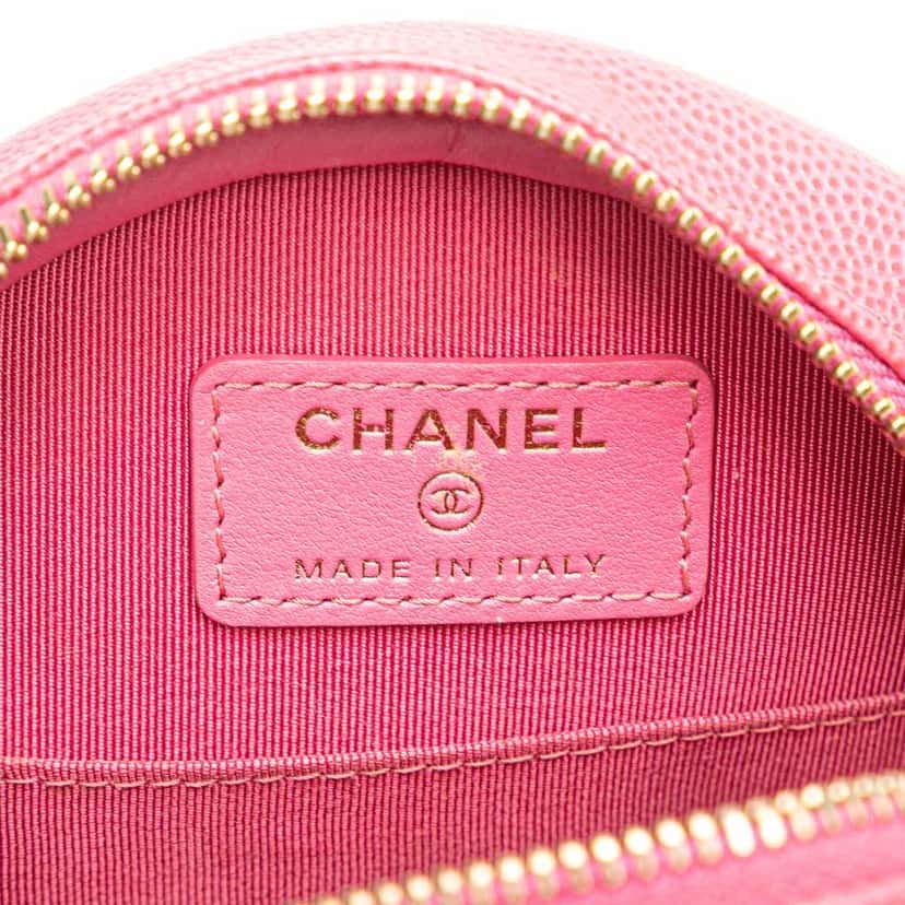 Chanel CC Quilted Caviar Round Clutch With Chain Pink Leather Good condition - Box View