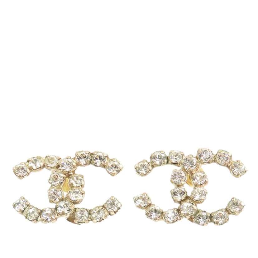 Chanel CC Gold Plated Rhinestones Push Back Earrings Gold Metal Good condition - Front View