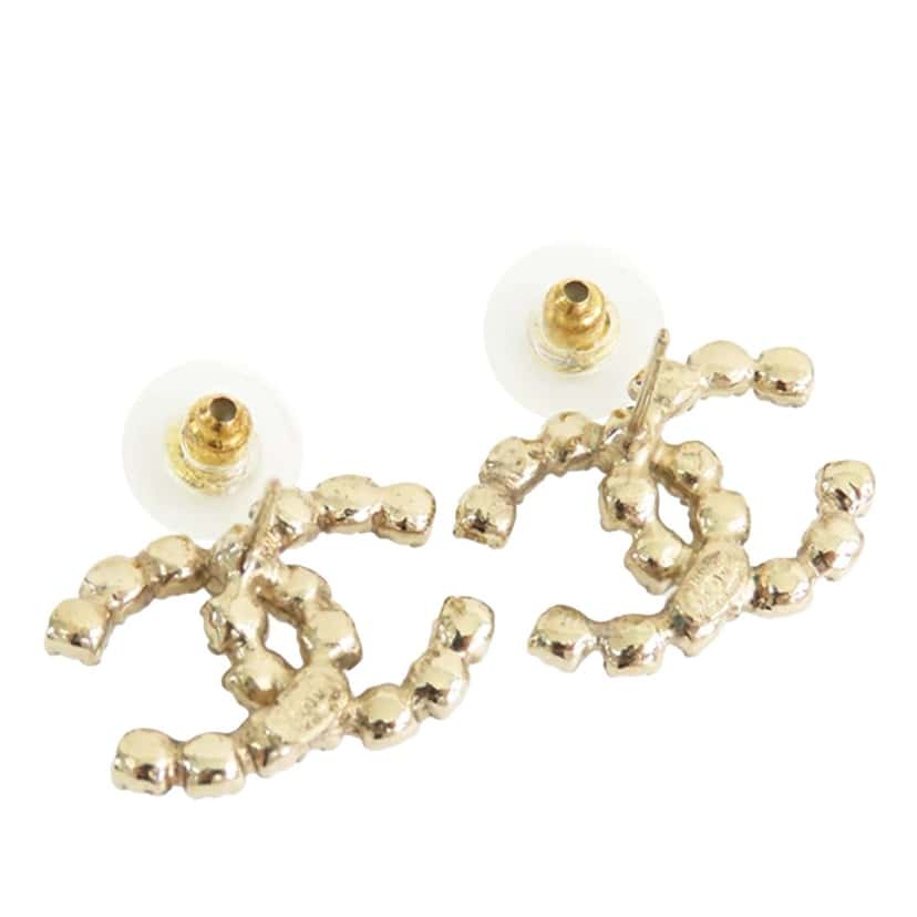 Chanel CC Gold Plated Rhinestones Push Back Earrings Gold Metal Good condition - Back View