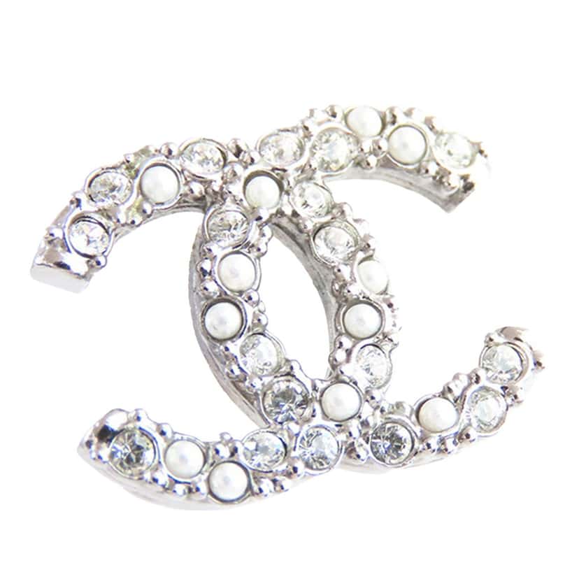 Chanel Silver Plated CC Rhinestones and Pearl Push Back Earrings Silver Silver Good condition - Inside View
