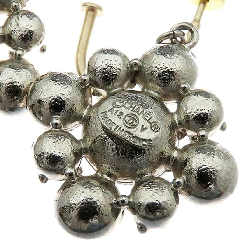 Chanel CC Silver Plated Crystal Dangle Earrings Silver Metal Good condition - Model View