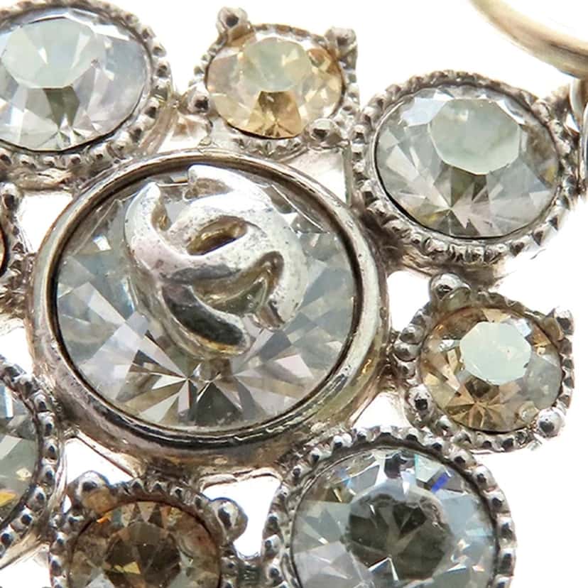 Chanel CC Silver Plated Crystal Dangle Earrings Silver Metal Good condition - Box View