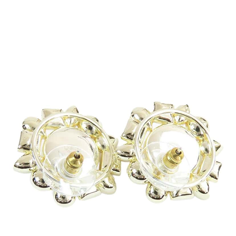 Chanel Gold Plated CC Round Crystal and Faux Pearl Push Back Earrings Gold Metal Good condition - Inside View