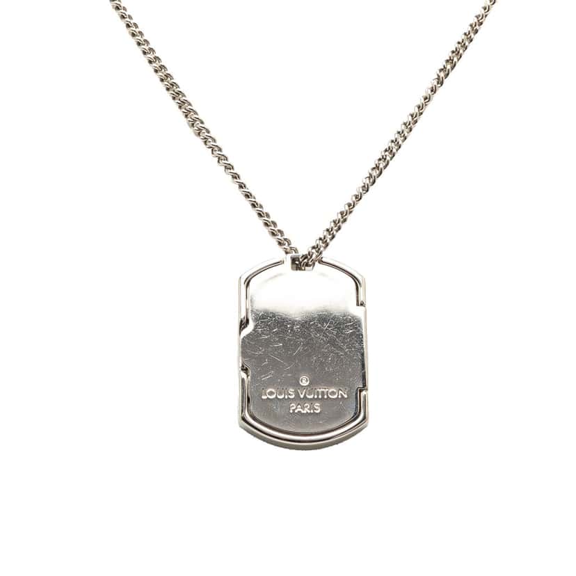 Louis Vuitton Monogram Eclipse Plate Necklace Silver Canvas Good condition - Front View