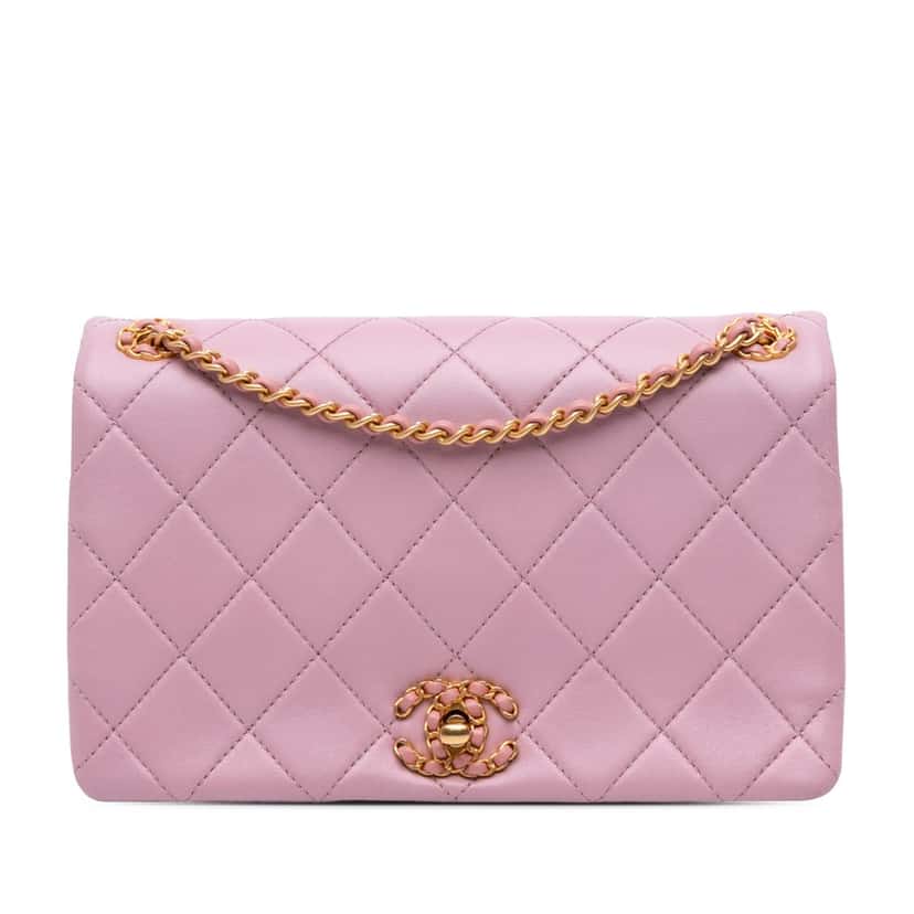 Chanel Quilted Lambskin Braided CC Single Flap Pink Leather Good condition - Front View