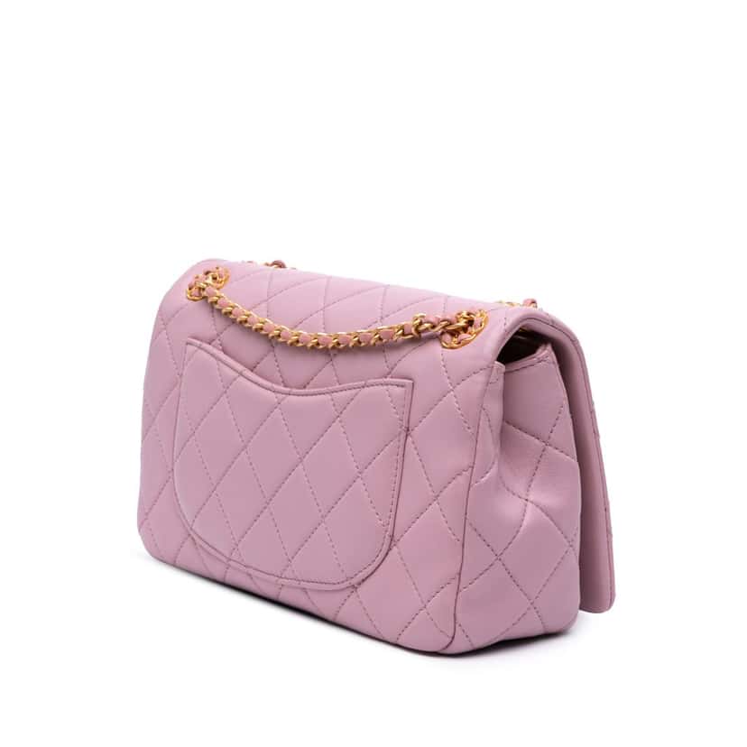 Chanel Quilted Lambskin Braided CC Single Flap Pink Leather Good condition - Back View