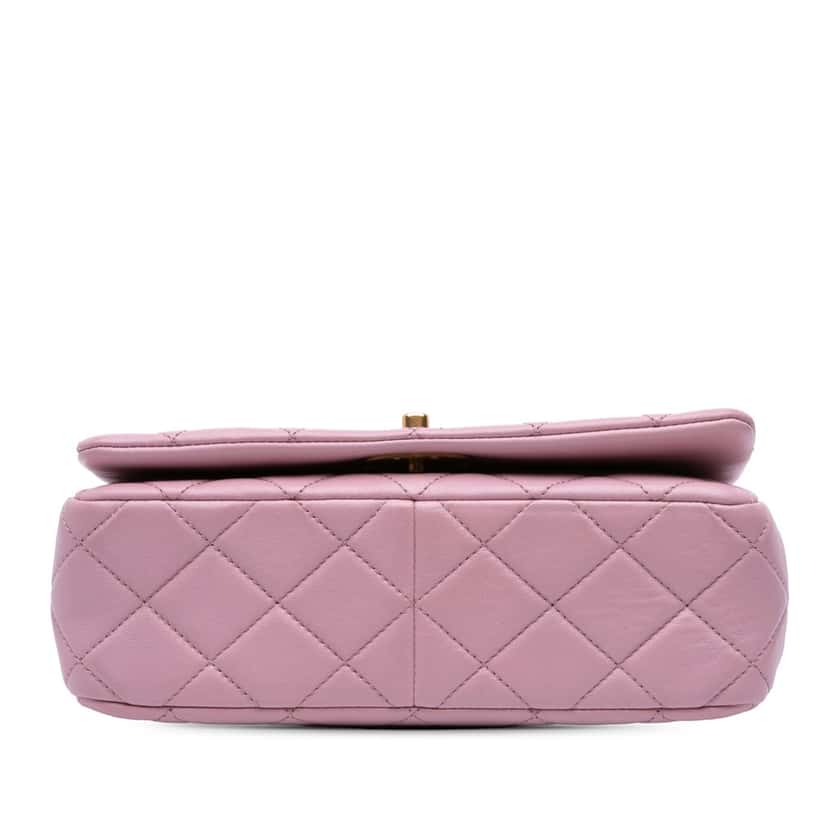 Chanel Quilted Lambskin Braided CC Single Flap Pink Leather Good condition - Inside View