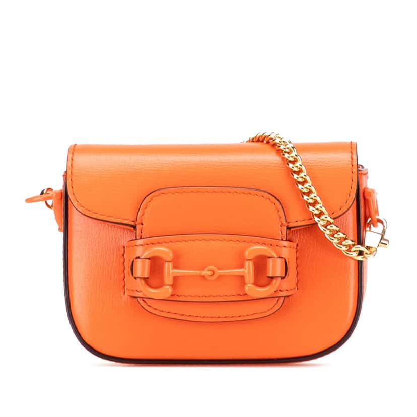 Gucci Mini Leather Horsebit 1955 Web Satchel Orange Leather Good condition - Front View