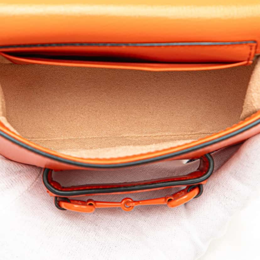 Gucci Mini Leather Horsebit 1955 Web Satchel Orange Leather Good condition - Model View