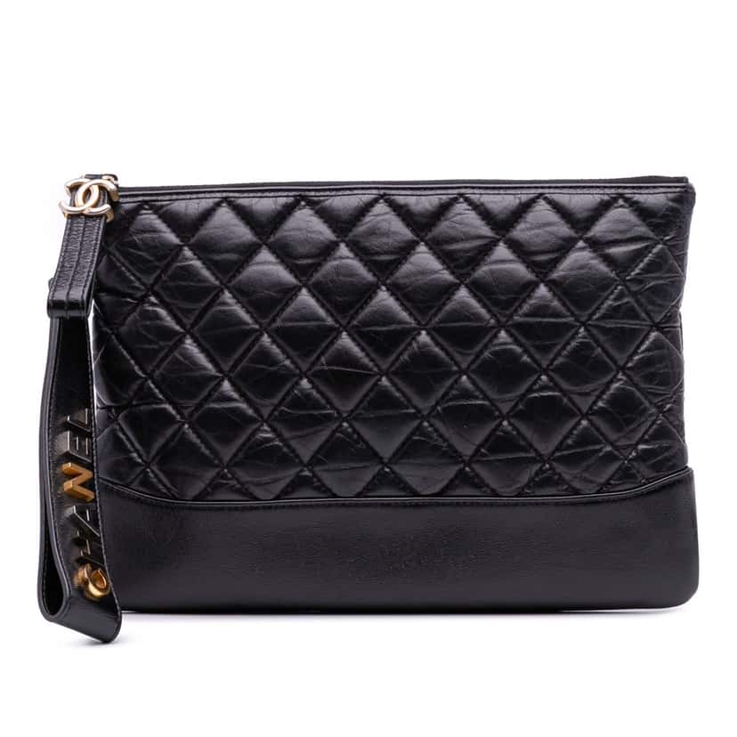Chanel Medium Aged Calfskin Gabrielle O Case Clutch Black Leather Good condition - Front View