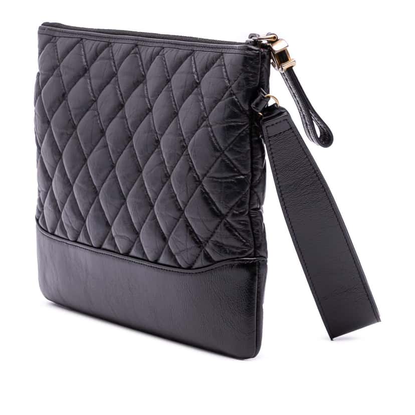 Chanel Medium Aged Calfskin Gabrielle O Case Clutch Black Leather Good condition - Back View