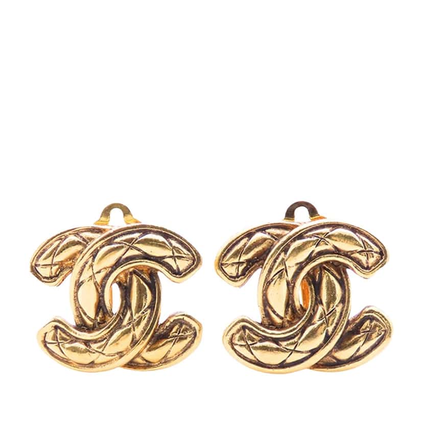 Chanel CC Gold Plated Quilted Clip on Earrings Gold Metal Good condition - Front View