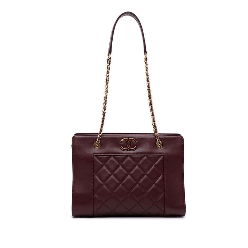 Chanel Small Sheepskin Mademoiselle Shopping Tote Red Leather Good condition - Front View