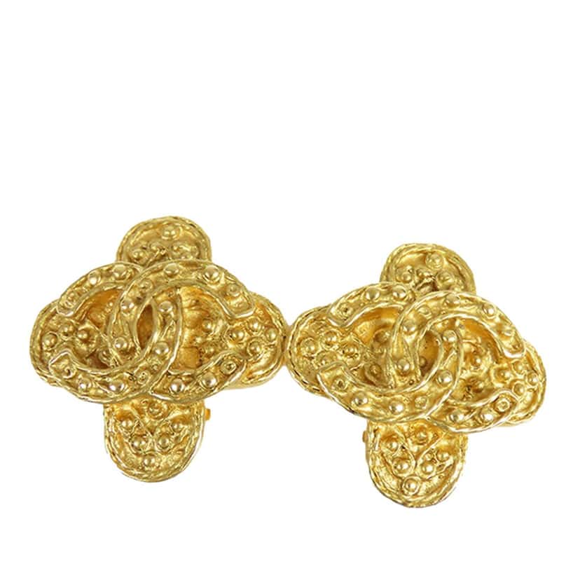 Chanel CC Gold Plated Cross Clip On Earrings Gold Metal Good condition - Front View