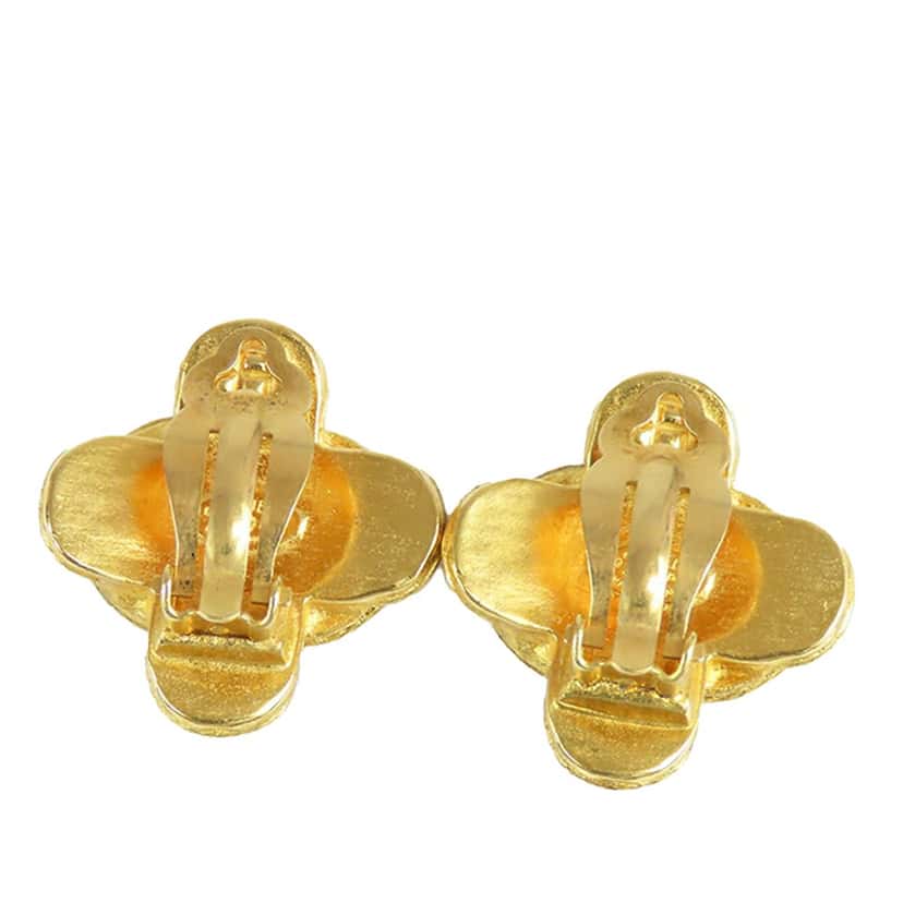 Chanel CC Gold Plated Cross Clip On Earrings Gold Metal Good condition - Back View