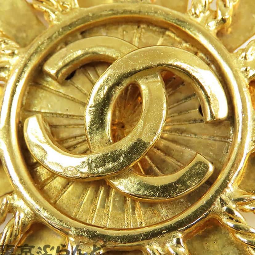 Chanel CC Gold Plated Sun Motif Brooch Gold Metal Good condition - Inside View