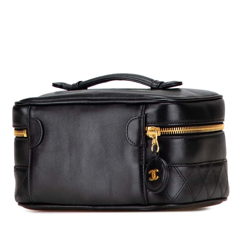 Chanel CC Quilted Lambskin Vanity Case Black Leather Good condition - Back View