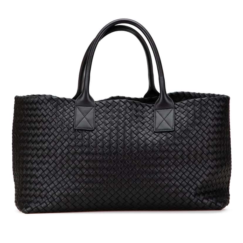 Bottega Veneta Medium Lambskin Intreccio Cabat Tote Black Leather Good condition - Front View
