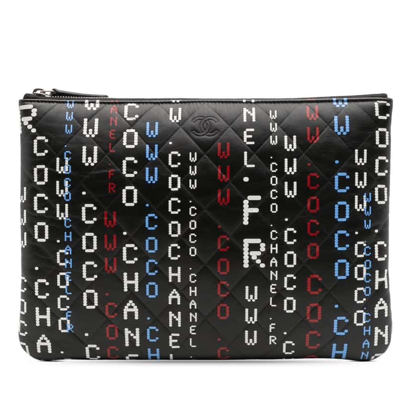 Chanel Medium Quilted Lambskin Data Center O Case Clutch Black Leather Good condition - Front View