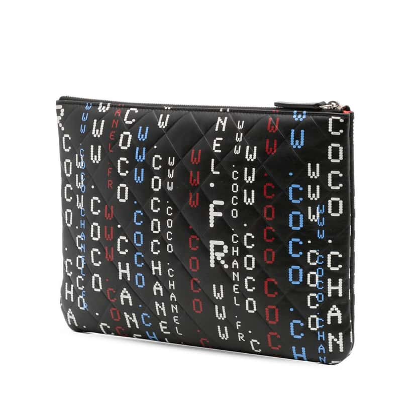 Chanel Medium Quilted Lambskin Data Center O Case Clutch Black Leather Good condition - Back View